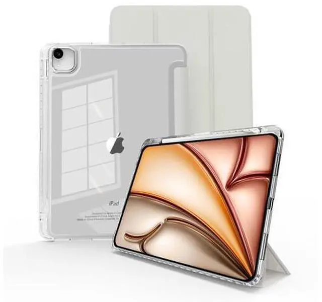Main image of MYGROO case for iPad Air 13inch M2/3 2024/2025,for iPad Pro 12.9 Case 2022(6th Generation) with Pencil Holder,Trifold Stand with Clear Shell for iPad case Air13 Transparent,Creamy White