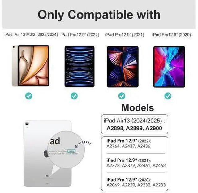 Alt view image 2 of 5 - MYGROO case for iPad Air 13inch M2/3 2024/2025,for iPad Pro 12.9 Case 2022(6th Generation) with Pencil Holder,Trifold Stand with Clear Shell for iPad case Air13 Transparent,Creamy White