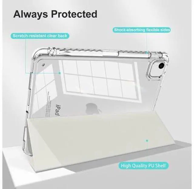 Alt view image 5 of 5 - MYGROO case for iPad Air 13inch M2/3 2024/2025,for iPad Pro 12.9 Case 2022(6th Generation) with Pencil Holder,Trifold Stand with Clear Shell for iPad case Air13 Transparent,Creamy White