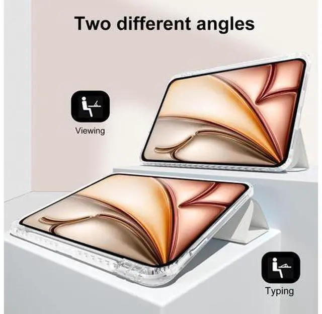 Alt view image 4 of 5 - MYGROO case for iPad Air 13inch M2/3 2024/2025,for iPad Pro 12.9 Case 2022(6th Generation) with Pencil Holder,Trifold Stand with Clear Shell for iPad case Air13 Transparent,Creamy White