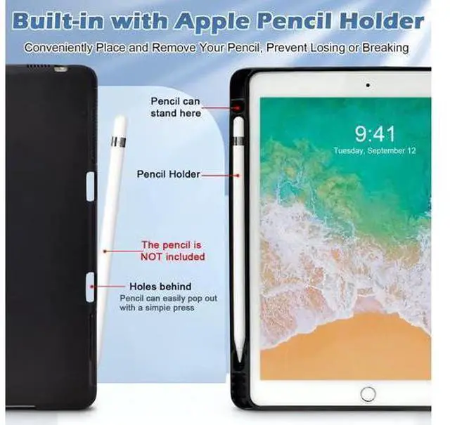 Alt view image 5 of 5 - Zonefoker for iPad 6th 5th Generation Cases 2018/2017, iPad Air 2 Case 2014, iPad Air 2013, iPad Pro 9.7 inch Case 2016 with Pencil Holder, Leather Folio Cover for Kids, Women, Men, Marble Ocean Blue