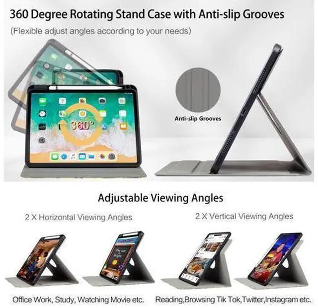 Alt view image 3 of 5 - Rotating Case for iPad (A16) 11th Generation, iPad 10th Generation Case with Pencil Holder 360 Swivel ipad a16 10th/11th case Multi-Angle View Adjustable Stand Auto Wake Sleep, Starry Night Sunflowers