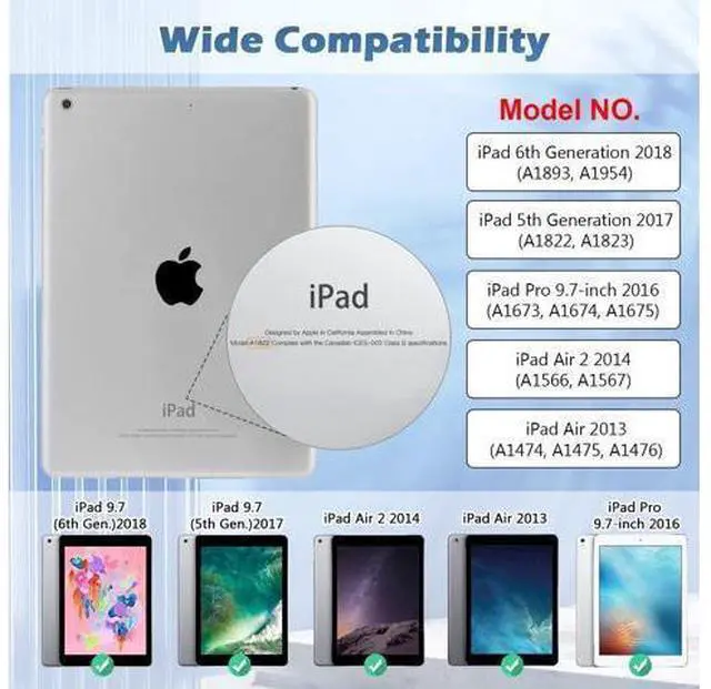 Alt view image 2 of 5 - Zonefoker for iPad 6th 5th Generation Cases 2018/2017, iPad Air 2 Case 2014, iPad Air 2013, iPad Pro 9.7 inch Case 2016 with Pencil Holder, Leather Folio Cover for Kids, Women, Men, Marble Ocean Blue
