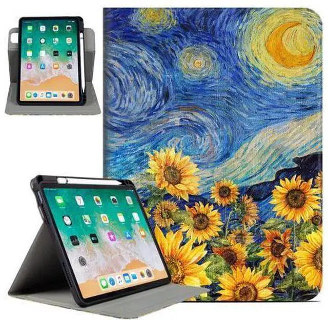 Main image of Rotating Case for iPad (A16) 11th Generation, iPad 10th Generation Case with Pencil Holder 360 Swivel ipad a16 10th/11th case Multi-Angle View Adjustable Stand Auto Wake Sleep, Starry Night Sunflowers