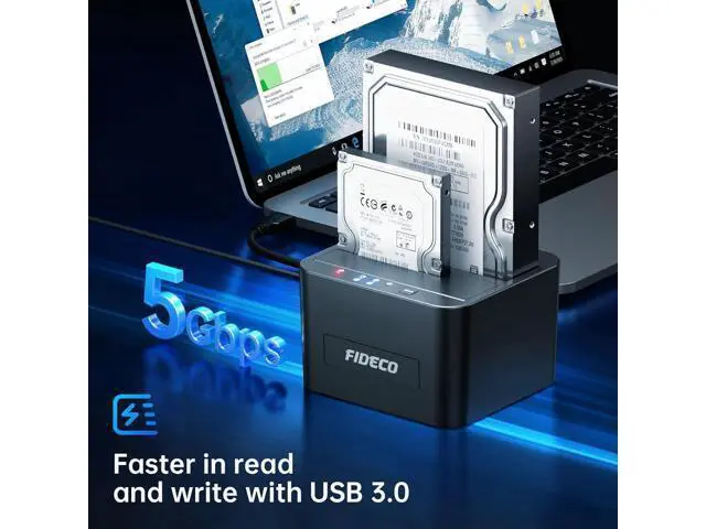 Alt view image 2 of 5 - FIDECO External Hard Drive Docking Station, Hard Drive Dock for 2.5 and 3.5 inch SATA HDD SSD, HDD Docking Station with Dual Bay, USB 3.0 Hard Drive Reader, Support Offline Clone and UASP