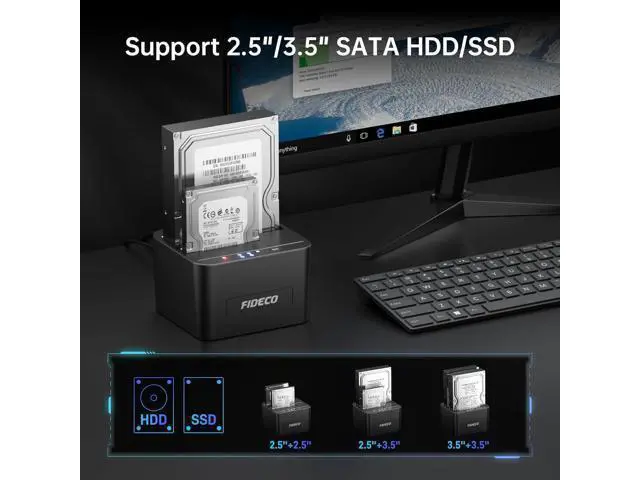 Alt view image 4 of 5 - FIDECO External Hard Drive Docking Station, Hard Drive Dock for 2.5 and 3.5 inch SATA HDD SSD, HDD Docking Station with Dual Bay, USB 3.0 Hard Drive Reader, Support Offline Clone and UASP