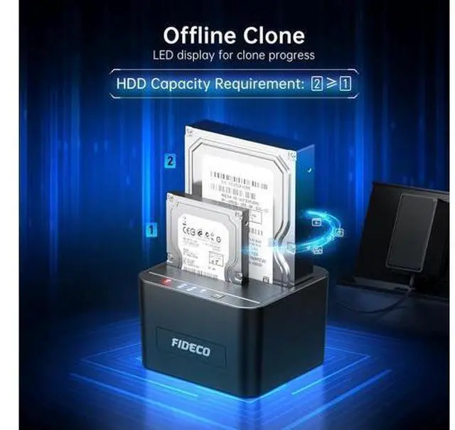 Alt view image 3 of 5 - FIDECO External Hard Drive Docking Station, Hard Drive Dock for 2.5 and 3.5 inch SATA HDD SSD, HDD Docking Station with Dual Bay, USB 3.0 Hard Drive Reader, Support Offline Clone and UASP