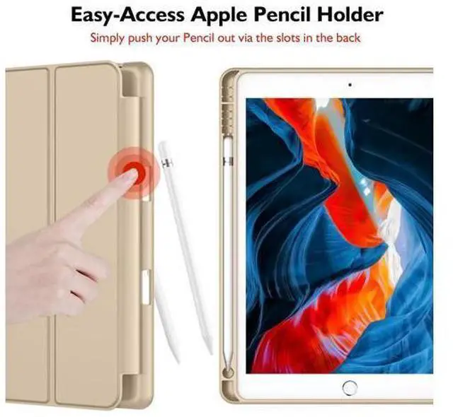 Alt view image 2 of 5 - iMieet iPad 9th Generation Case 2021/iPad 8th Generation Case 2020 10.2 Inch with Pencil Holder, iPad 7th Gen 2019 Case with Soft Baby Skin Silicone Back, Auto Wake/Sleep Cover(Champagne Gold)