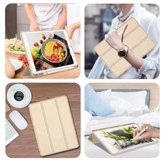 Alt view image 5 of 5 - iMieet iPad 9th Generation Case 2021/iPad 8th Generation Case 2020 10.2 Inch with Pencil Holder, iPad 7th Gen 2019 Case with Soft Baby Skin Silicone Back, Auto Wake/Sleep Cover(Champagne Gold)