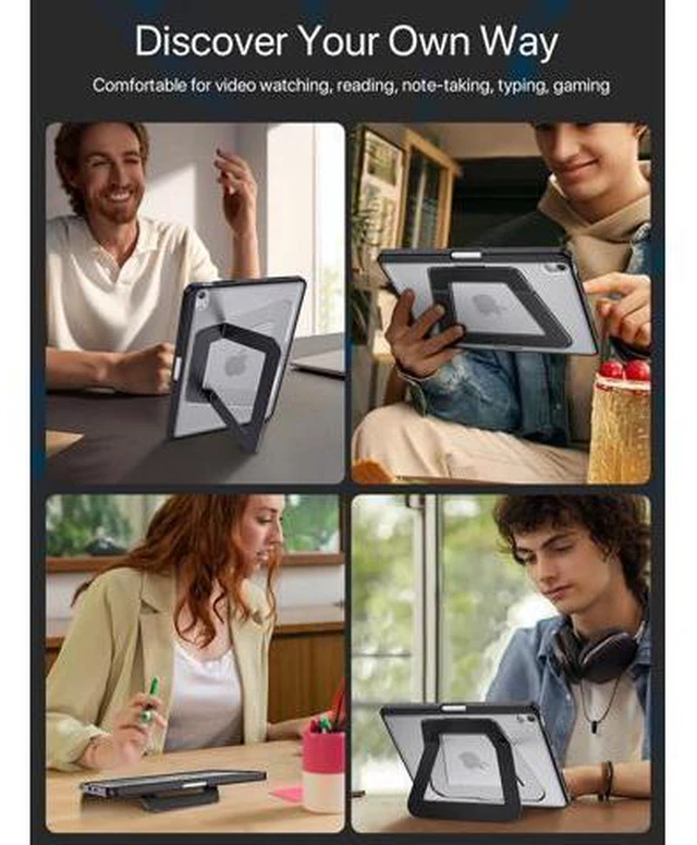 Alt view image 3 of 5 - SANDUODD Case for iPad Air 11 inch M3/M2(2025/2024), iPad Air 4/5/6th Generation, Dual Multi-Angle Adjustable Kickstand Full Protective Case with Built-in Pencil Holder (Black, iPad Air 11 inch)