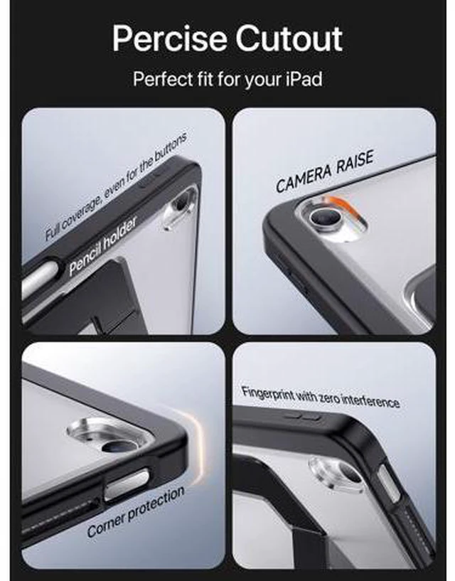 Alt view image 5 of 5 - SANDUODD Case for iPad Air 11 inch M3/M2(2025/2024), iPad Air 4/5/6th Generation, Dual Multi-Angle Adjustable Kickstand Full Protective Case with Built-in Pencil Holder (Black, iPad Air 11 inch)