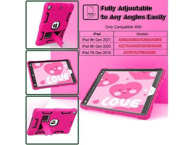 Alt view image 2 of 5 - CCMAO iPad 9th Generation Case, iPad 8th/7th Generation Case, iPad 10.2 2021/2020/2019 Case with Kickstand, Heavy Duty Shockproof Hybrid Three Layer Protective Cover, Pink+Black