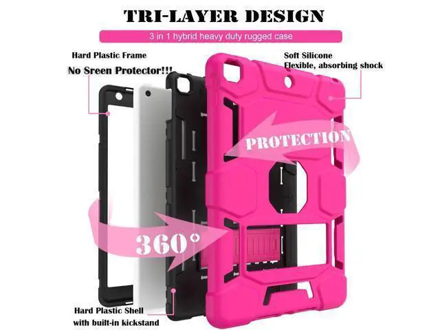 Alt view image 3 of 5 - CCMAO iPad 9th Generation Case, iPad 8th/7th Generation Case, iPad 10.2 2021/2020/2019 Case with Kickstand, Heavy Duty Shockproof Hybrid Three Layer Protective Cover, Pink+Black