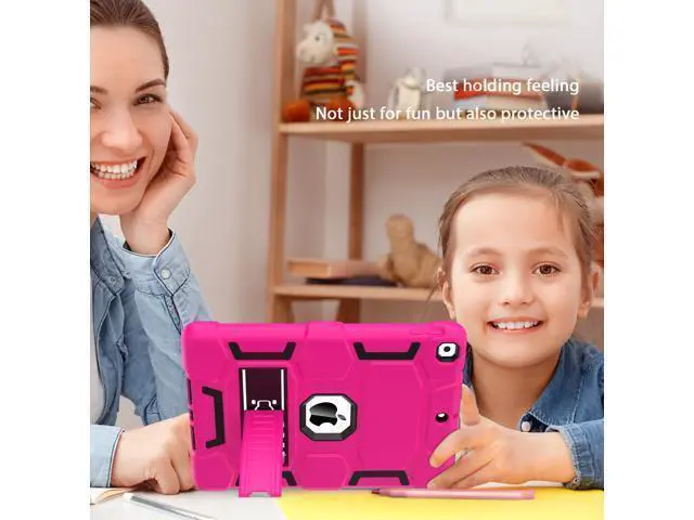 Alt view image 4 of 5 - CCMAO iPad 9th Generation Case, iPad 8th/7th Generation Case, iPad 10.2 2021/2020/2019 Case with Kickstand, Heavy Duty Shockproof Hybrid Three Layer Protective Cover, Pink+Black