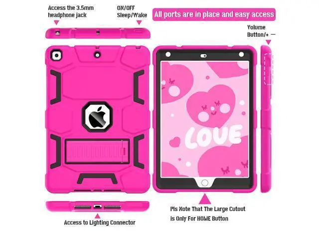 Alt view image 5 of 5 - CCMAO iPad 9th Generation Case, iPad 8th/7th Generation Case, iPad 10.2 2021/2020/2019 Case with Kickstand, Heavy Duty Shockproof Hybrid Three Layer Protective Cover, Pink+Black