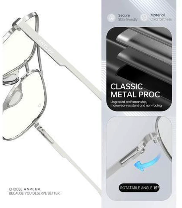Alt view image 3 of 5 - ANYLUV Blue Light Blocking Glasses Men, Pilot Style Computer Gaming Glasses Lightweight Metal Frame & Comfortable Nose Pad
