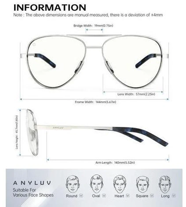 Alt view image 5 of 5 - ANYLUV Blue Light Blocking Glasses Men, Pilot Style Computer Gaming Glasses Lightweight Metal Frame & Comfortable Nose Pad
