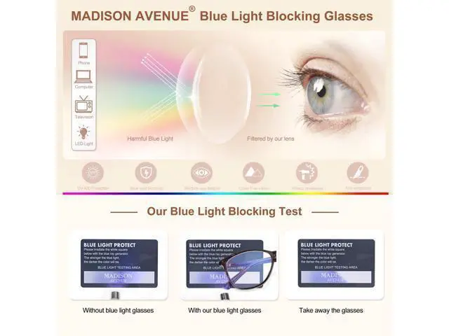 Alt view image 4 of 5 - Madison Avenue Blue Light Blocking Glasses Anti Eyestrain UV Glare Blue Light Glasses for Women with Case, TV Phone Computer Gaming Eyeglasses (Demi)