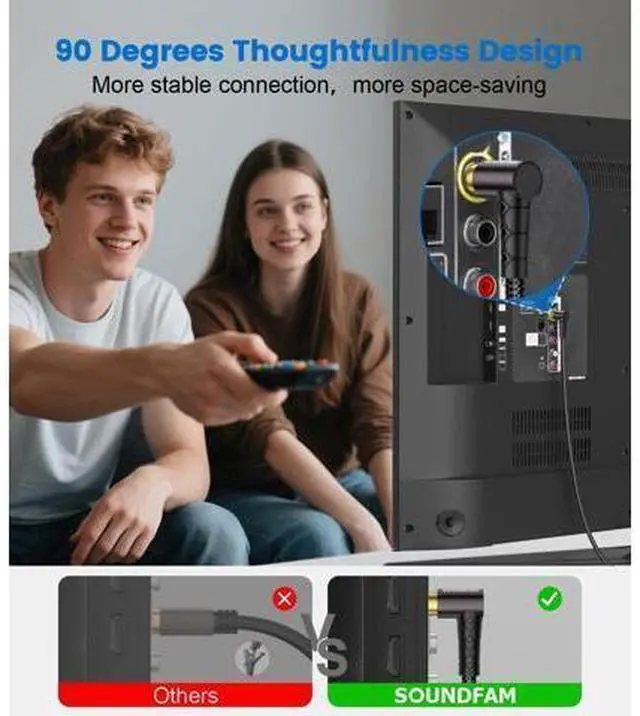 Alt view image 5 of 5 - SOUNDFAM RCA Subwoofer Cable 26ft/8M 90 Degree RCA to RCA Cable Cotton Braided Double Shielded Digital Analogue Supports Amplifiers,Home Theater,Subwoofer (Black)