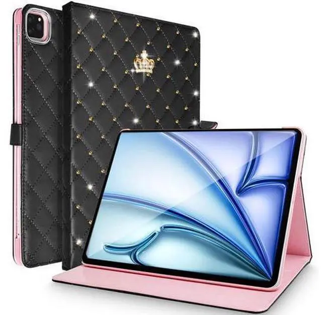 Main image of Changjia for iPad Air 13 Inch Case M3 2025/M2 2024, iPad Pro 12.9 (6th/5th/4th Gen 2022/2021/2020),Cute Crown Rhinestone Elegant PU Leather Auto Sleep/Wake Stand Protective Case for iPad Air 13",Black