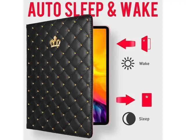 Alt view image 2 of 5 - Changjia for iPad Air 13 Inch Case M3 2025/M2 2024, iPad Pro 12.9 (6th/5th/4th Gen 2022/2021/2020),Cute Crown Rhinestone Elegant PU Leather Auto Sleep/Wake Stand Protective Case for iPad Air 13",Black