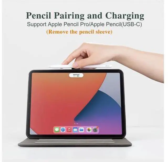 Alt view image 5 of 5 - Lalumix for iPad Pro 13 Inch Case 2024, for iPad Pro 13 Inch Case, for iPad Pro M4 13 Inch Cover Pencil Holder/Hand Strap/Pocket/Anti-Skid Stripes, for iPad Pro 13 Cover Auto Wake/Sleep, Black Floral