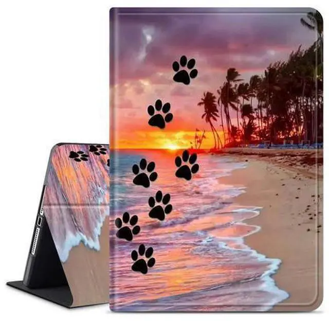 Main image of Case for iPad 9th/8th/7th Generation Tablet, iPad 10.2 Case 2021/2020/2019 for Women Men, Multi-Angle Viewing Shockproof Smart Protective Tablet Case for iPad 10.2 Inch, Dog Paw Print Beach