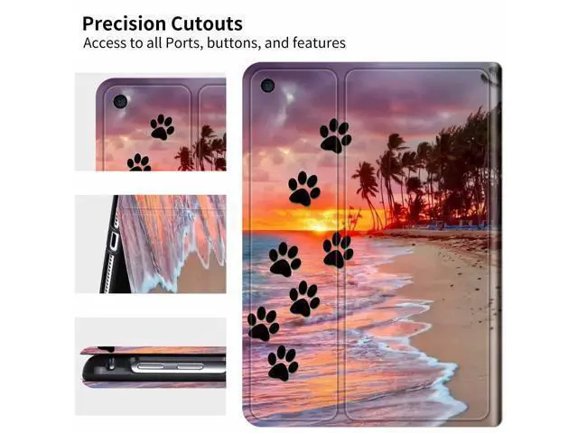 Alt view image 4 of 5 - Case for iPad 9th/8th/7th Generation Tablet, iPad 10.2 Case 2021/2020/2019 for Women Men, Multi-Angle Viewing Shockproof Smart Protective Tablet Case for iPad 10.2 Inch, Dog Paw Print Beach