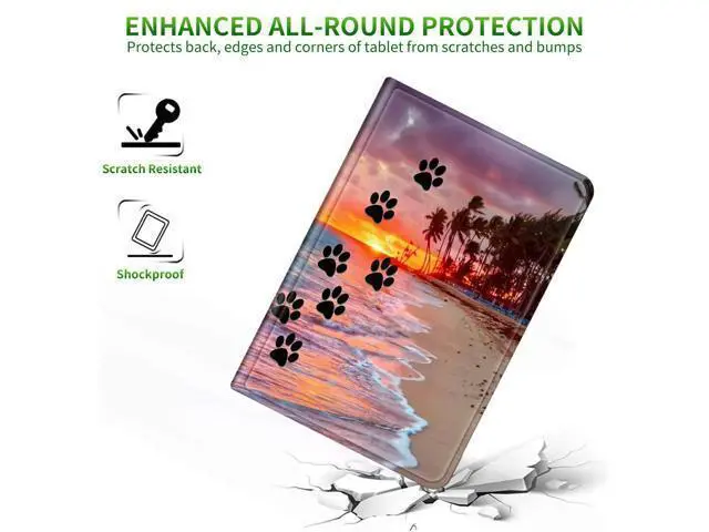 Alt view image 5 of 5 - Case for iPad 9th/8th/7th Generation Tablet, iPad 10.2 Case 2021/2020/2019 for Women Men, Multi-Angle Viewing Shockproof Smart Protective Tablet Case for iPad 10.2 Inch, Dog Paw Print Beach