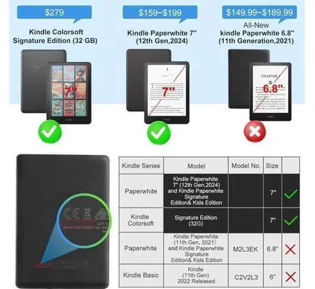 Alt view image 2 of 5 - for All-New Kindle Paperwhite 12th Gen 2024 (7") & Kindle Colorsoft Signature Edition 7" Case with Gothic Skull Moon Stars Bat, Folding Multi-Viewing Angles Stand Cover with Auto Sleep & Wake