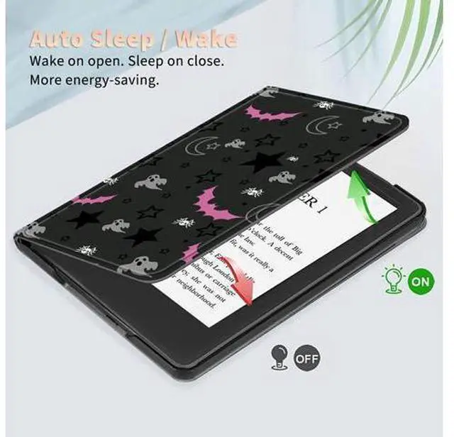 Alt view image 4 of 5 - for All-New Kindle Paperwhite 12th Gen 2024 (7") & Kindle Colorsoft Signature Edition 7" Case with Gothic Skull Moon Stars Bat, Folding Multi-Viewing Angles Stand Cover with Auto Sleep & Wake