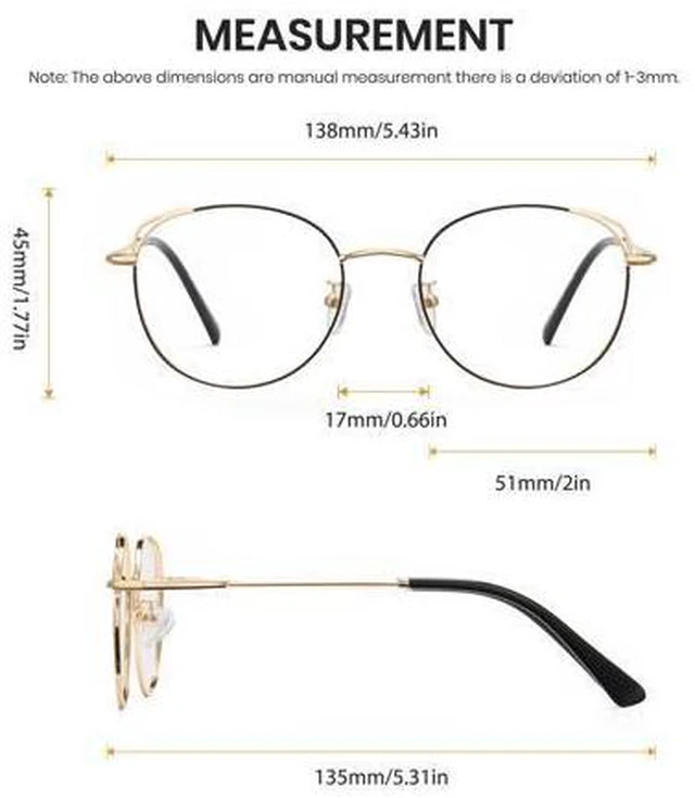 Alt view image 5 of 5 - Cyxus Round Blue Light Blocking Glasses Metal Frame UV Filtering Computer Glasses Clear Lens For Men Women 8168 Black Gold