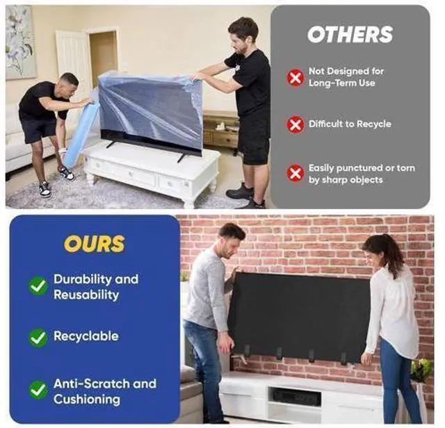 Alt view image 5 of 5 - TV Cover for Moving & Shipping, 70"-75" Flat Screens TV Cover Protector Heavy Duty Felt Anti-Scratch Dust Resistant with Straps for Protection TV Moving Home Renovation Pet Scratch or Other Furniture