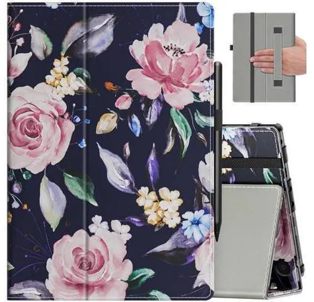 Main image of VORI Case for Kindle Fire HD 8 Tablet & 8 Plus Tablet(12th Generation/10th Generation, 2024/2022/2020 Release), Slim Vegan Leather Folding Stand Cover with Auto Wake/Sleep, Flower Rose