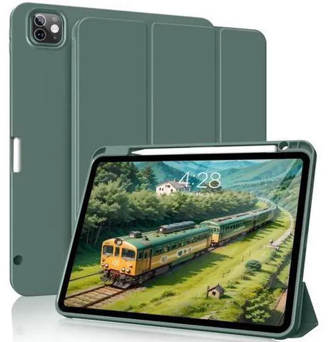 Main image of Zktuyu for iPad Pro 12.9 Case (6th/5th/4th/3rd Generation 2022/2021/2020) & ipad Air 13 inch case (M3 2025/M2 2024) with Pencil Holder, Smart Slim Trifold Stand Case with Soft TPU Back (Dark Green)