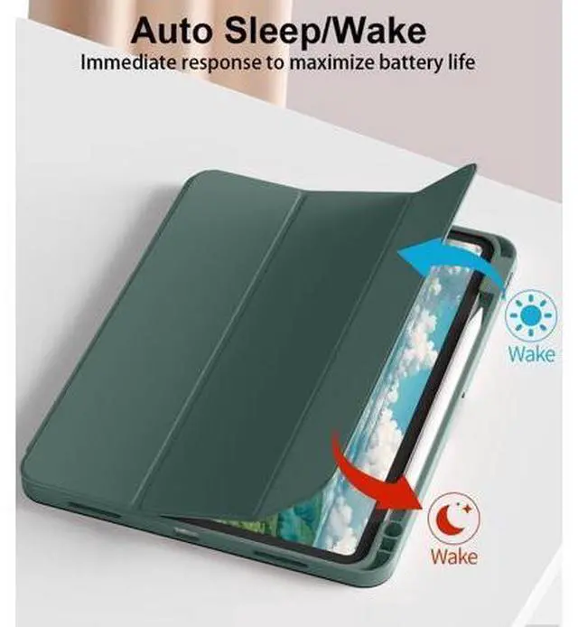 Alt view image 3 of 5 - Zktuyu for iPad Pro 12.9 Case (6th/5th/4th/3rd Generation 2022/2021/2020) & ipad Air 13 inch case (M3 2025/M2 2024) with Pencil Holder, Smart Slim Trifold Stand Case with Soft TPU Back (Dark Green)