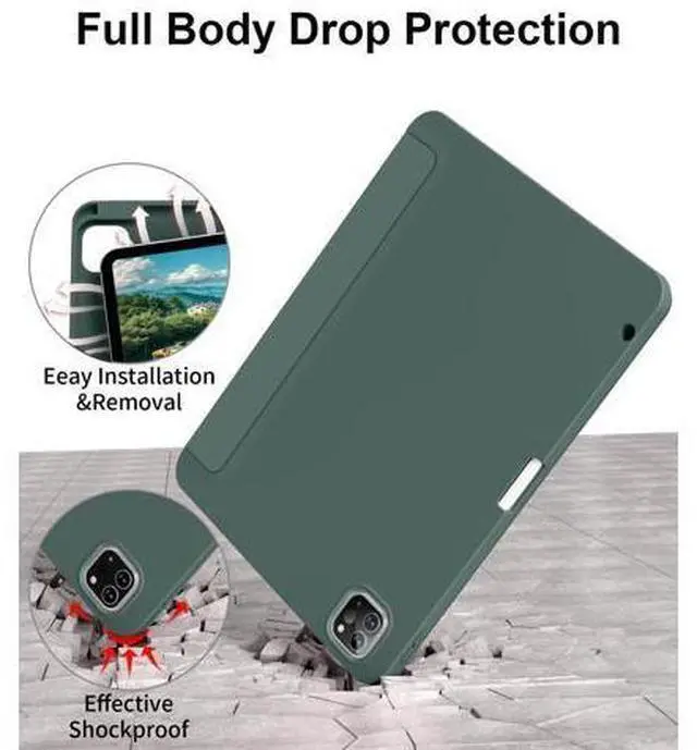 Alt view image 4 of 5 - Zktuyu for iPad Pro 12.9 Case (6th/5th/4th/3rd Generation 2022/2021/2020) & ipad Air 13 inch case (M3 2025/M2 2024) with Pencil Holder, Smart Slim Trifold Stand Case with Soft TPU Back (Dark Green)
