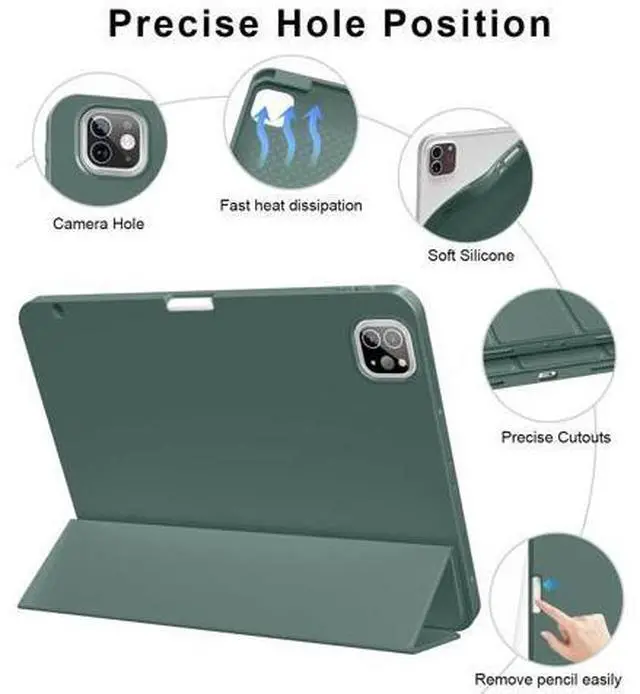 Alt view image 5 of 5 - Zktuyu for iPad Pro 12.9 Case (6th/5th/4th/3rd Generation 2022/2021/2020) & ipad Air 13 inch case (M3 2025/M2 2024) with Pencil Holder, Smart Slim Trifold Stand Case with Soft TPU Back (Dark Green)