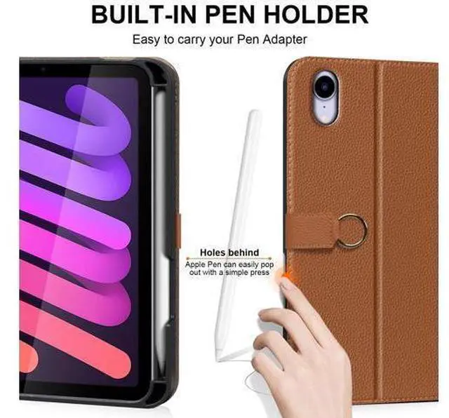 Alt view image 4 of 5 - XFYKJIN Leather Case for iPad mini 7/6th (2024/2021) with Pocket, Buckle & Pencil Holder, Auto Wake/Sleep, Shockproof Adjustable Stand,Brown
