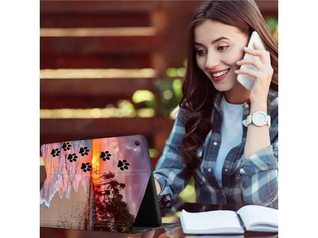 Alt view image 2 of 5 - Case for iPad 9th/8th/7th Generation Tablet, iPad 10.2 Case 2021/2020/2019 for Women Men, Multi-Angle Viewing Shockproof Smart Protective Tablet Case for iPad 10.2 Inch, Dog Paw Print Beach