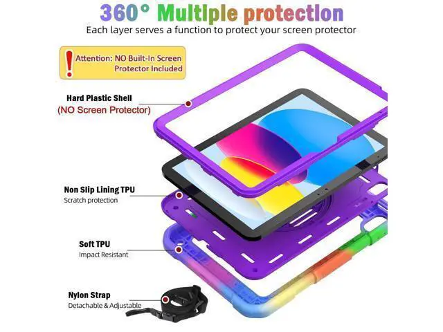 Alt view image 3 of 5 - BMOUO Case for iPad (A16) 11th Generation 11" 2025/iPad 10th Generation 10.9 inch 2022, 360 Rotating Stand & Pencil Holder & Hand & Shoulder Strap Shockproof iPad 11th/10th Generation Case, Purple