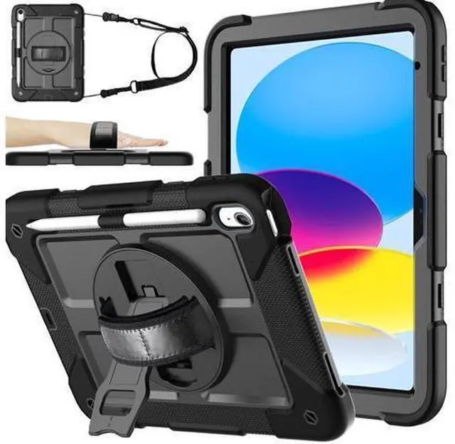 Main image of BMOUO Case for iPad (A16) 11th Generation 11" 2025/iPad 10th Generation 10.9 inch 2022, 360 Rotating Stand & Pencil Holder & Hand & Shoulder Strap Shockproof iPad 11th/10th Generation Case, Black