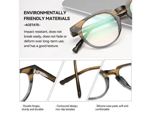 Alt view image 4 of 5 - Dollger Round Blue Light Glasses for Women Men Fashion Acetate Material Anti Bluelight Blocking Glasses Stylish Designer Brown Gradient Grey Frame