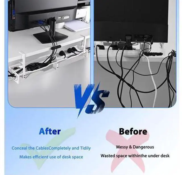 Alt view image 5 of 5 - Under Desk Cable Management Box 25.3 Inch Clamp-Mounted Cable Organizer Tray, Large Cord Management Box for Office & Home, Wire Organizer Under Desk Storage, White