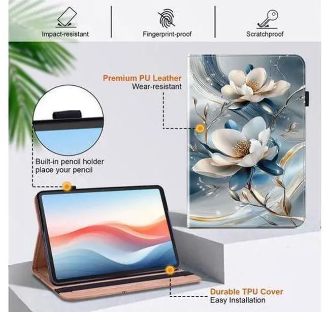 Alt view image 3 of 5 - YHDXUYS Case for iPad Pro 11 Inch (M5/M4) 2025/2024, Auto Wake/Sleep with Pencil Holder, Multiangle Stand Wallet Design Cover,Metal Flower