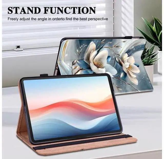 Alt view image 5 of 5 - YHDXUYS Case for iPad Pro 11 Inch (M5/M4) 2025/2024, Auto Wake/Sleep with Pencil Holder, Multiangle Stand Wallet Design Cover,Metal Flower
