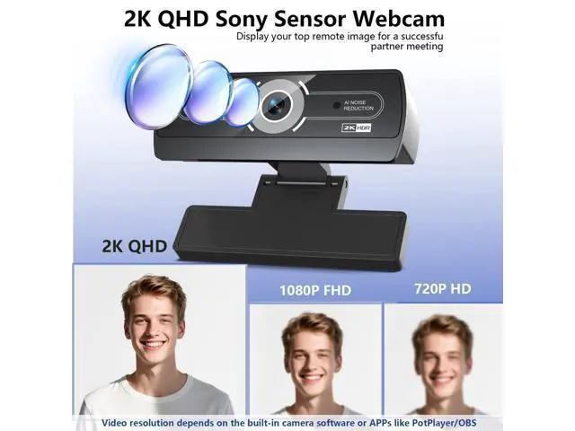 Alt view image 2 of 5 - 2K Webcam for PC - 2K Ultra HD Computer Camera with PDAF Autofocus, AI Noise-Canceling Mic, USB Plug & Play, 92° FOV & Auto Lighting Correction for Laptop & Desktop (Social Streaming Video Call)