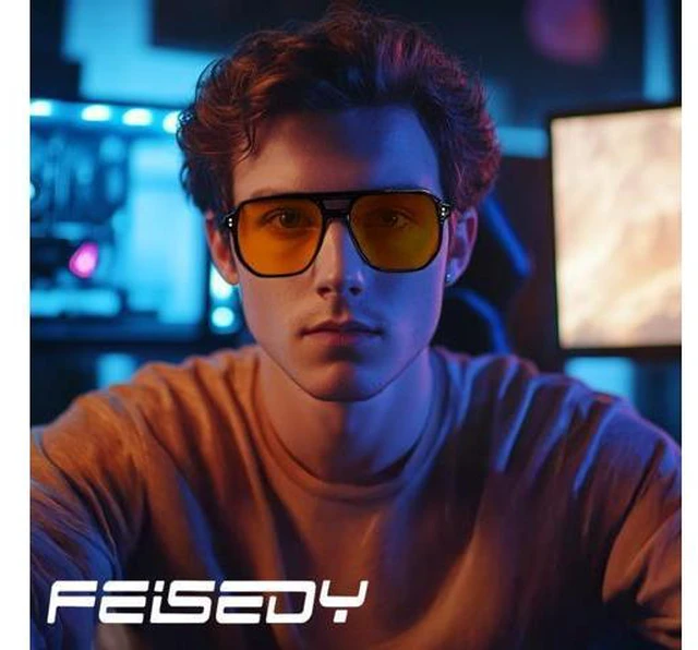 Alt view image 2 of 5 - FEISEDY Amber Blue Light Glasses for Computer Gaming Anti Eyestrain Sleep Glasses G2835 Black