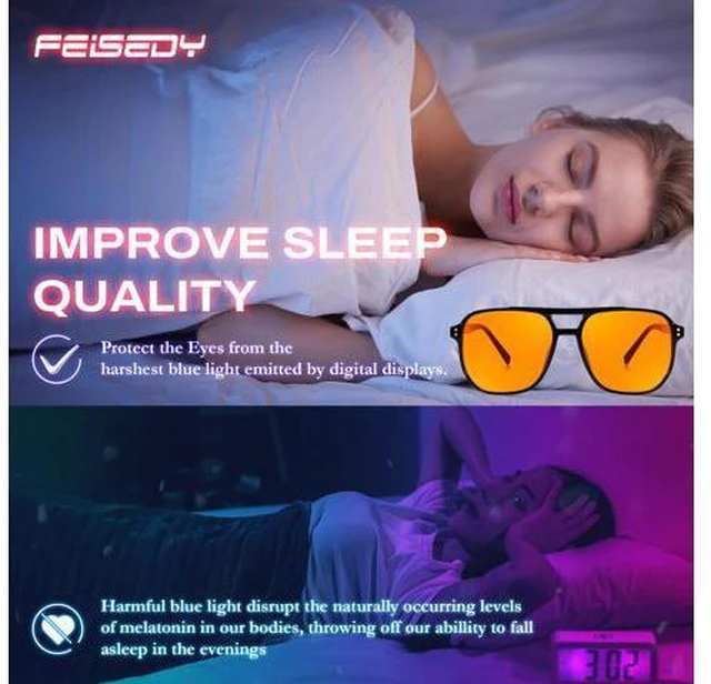 Alt view image 4 of 5 - FEISEDY Amber Blue Light Glasses for Computer Gaming Anti Eyestrain Sleep Glasses G2835 Black