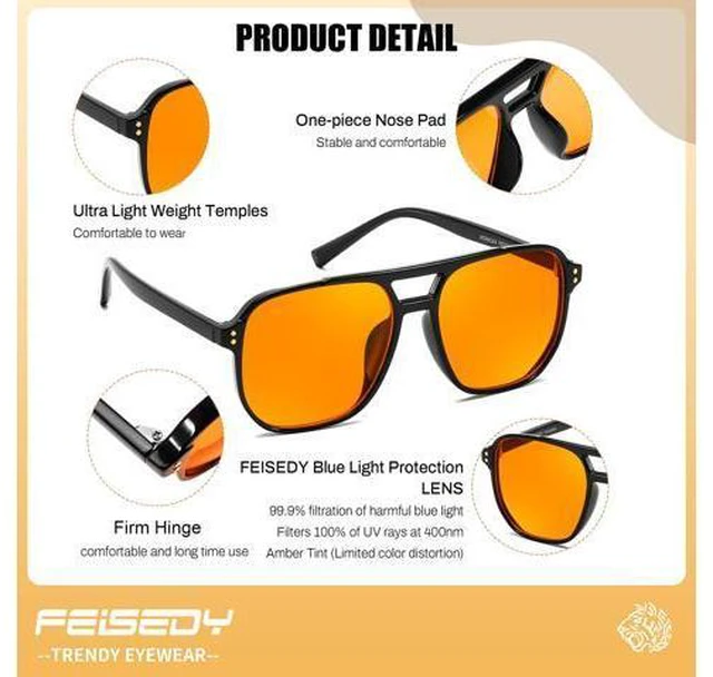 Alt view image 5 of 5 - FEISEDY Amber Blue Light Glasses for Computer Gaming Anti Eyestrain Sleep Glasses G2835 Black